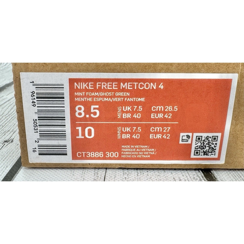 Nike Free Metcon 4 Mint Foam Men's Size 8.5 CT3886‑300 New - Picture 8 of 8